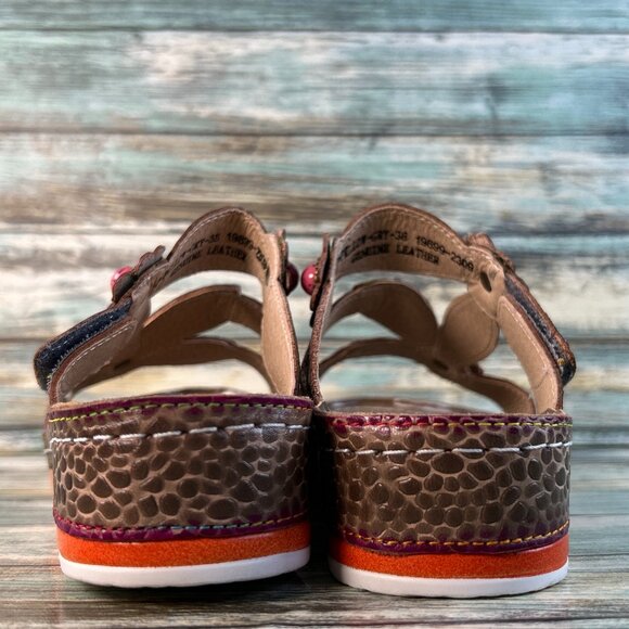 Spring Step L'Artiste Pillow Slide Sandals Womens Size 7.5-8 Gray Leather Floral - Picture 6 of 11